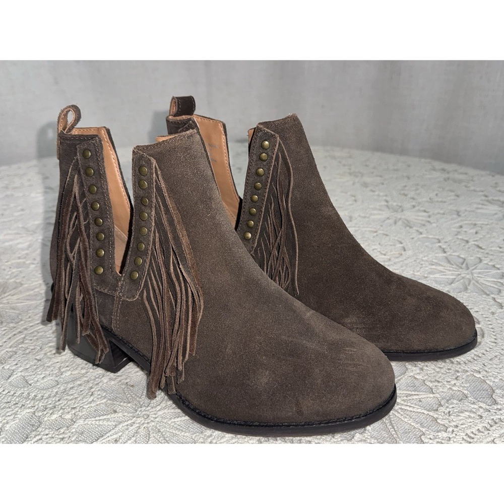 MYRA Women's Sz 8 Chocolate Brown Genuine Suede Fringe Cyno Boho Cowgirl Booties